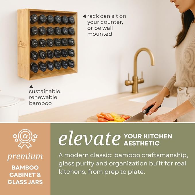 | Bamboo Spice Rack Organizer | 30 4 oz Spice Jars | 720 Labels | Funnel | - Image 6