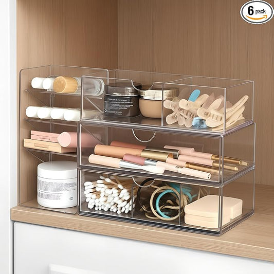 Kathfly 6 Pcs Medicine Cabinet Organizer Acrylic Stackable Clear Makeup by Kathfly