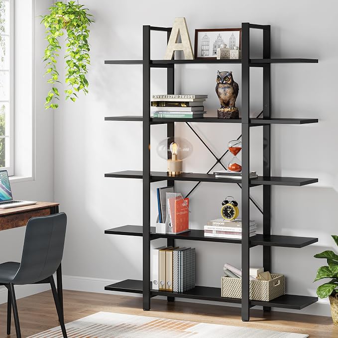Tribesigns 5-Tier Bookshelf, Vintage Industrial Style Bookcase 72 H x 12 W x - Image 2