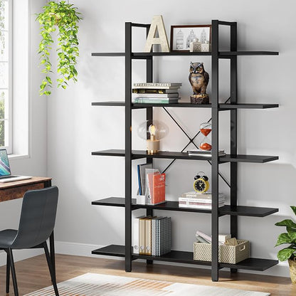 Tribesigns 5-Tier Bookshelf, Vintage Industrial Style Bookcase 72 H x 12 W x - Image 2