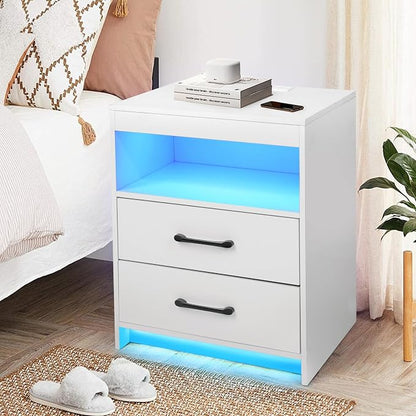 Night Stand with Charging Station and Ambient Light, LED Nightstand with USB-C - Image 2