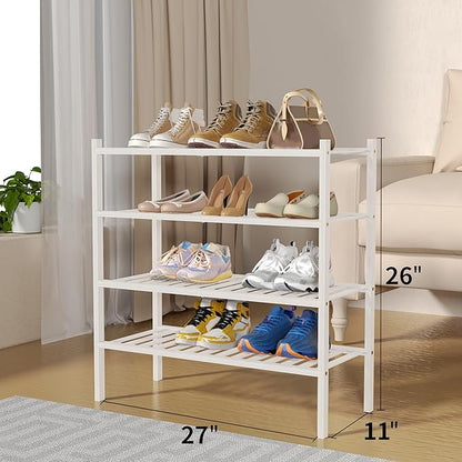 4 Tier Bamboo Shoe Rack for Closet Free Standing Wood Shoe Shelf for Entryway - Image 3