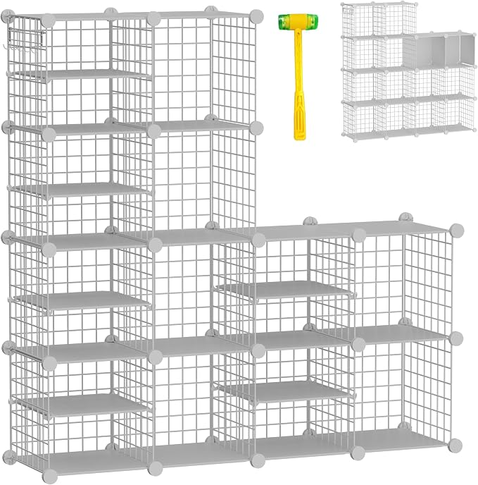 Wire Cube Storage Organizer, 12 Cubes Converted into 14 Cubes, Sturdy Metal by Kiivoena