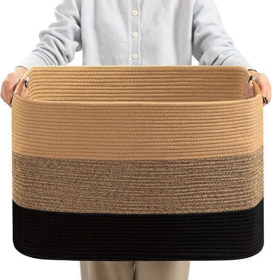 danpinera Large Blanket Basket for Living Room, 72 L Rectangle Toy Storage by danpinera