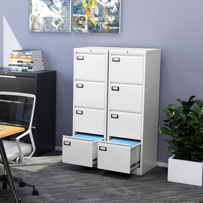 File Cabinets - 4 Drawers Vertical 17.8" Deep Lockable Filing Cabinet - White - Image 5