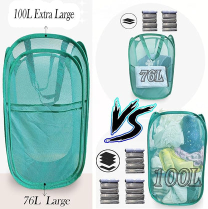 Upgraded Extra Large Mesh Pop Up Laundry Hamper 2 Pack, 100L Foldable Laundry - Image 3