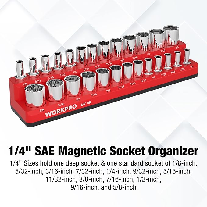 WORKPRO Magnetic Socket Organizer, 1/4-Inch SAE Socket Holder, Socket Trays - Image 2