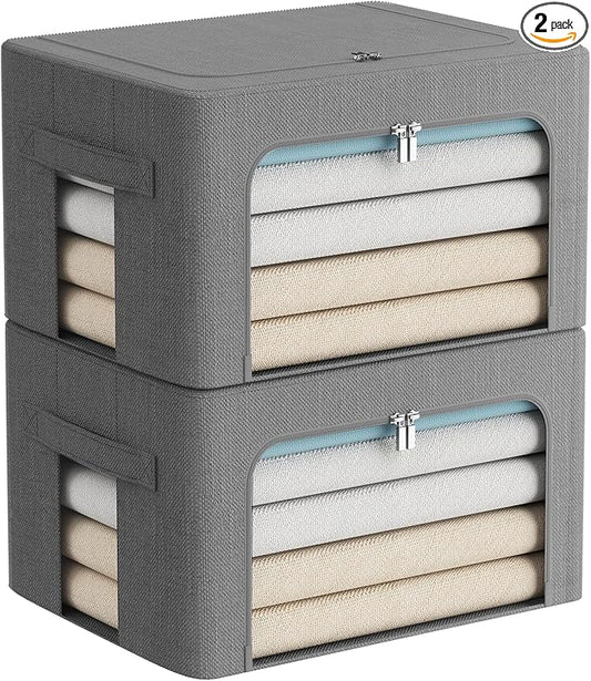 FHSQX 2 Pack Clear Window Storage Bins Foldable Fabric Storage Bins Boxes by FHSQX