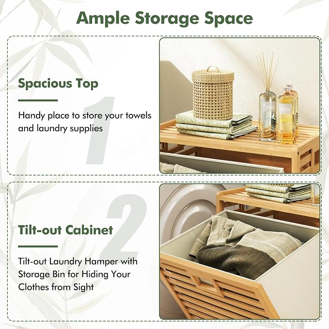 Giantex Tilt Out Laundry Hamper, Bamboo Laundry Storage Cabinet - Image 5
