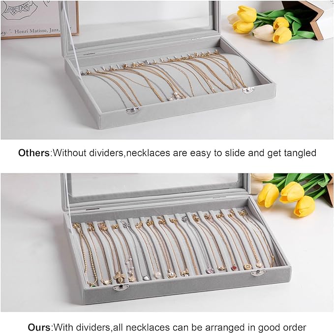 Frebeauty 15 Hooks Necklace Tray Velvet Neckalce Organizer - Image 6