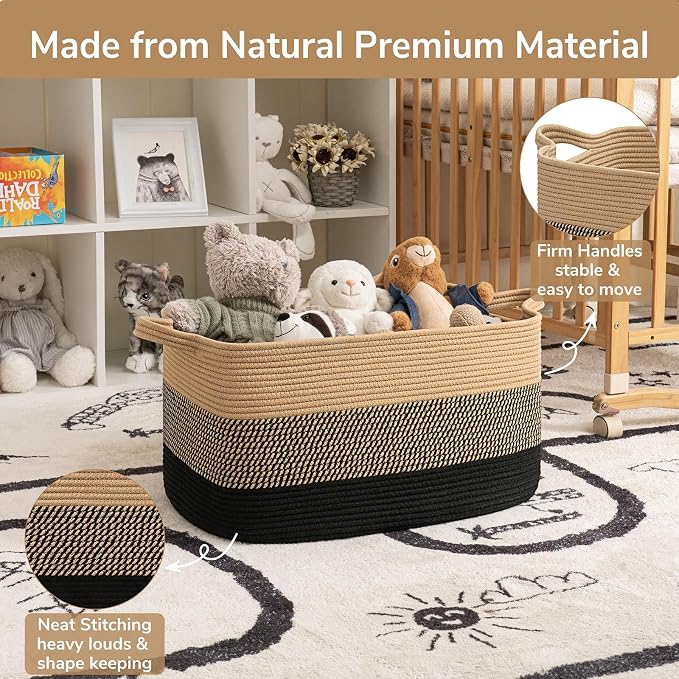 Goodpick Woven Blanket Basket, 21.6" x 14.9" x 11.8" Wicker Laundry Basket - Image 6