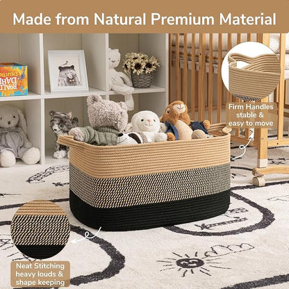 Goodpick Woven Blanket Basket, 21.6" x 14.9" x 11.8" Wicker Laundry Basket - Image 6
