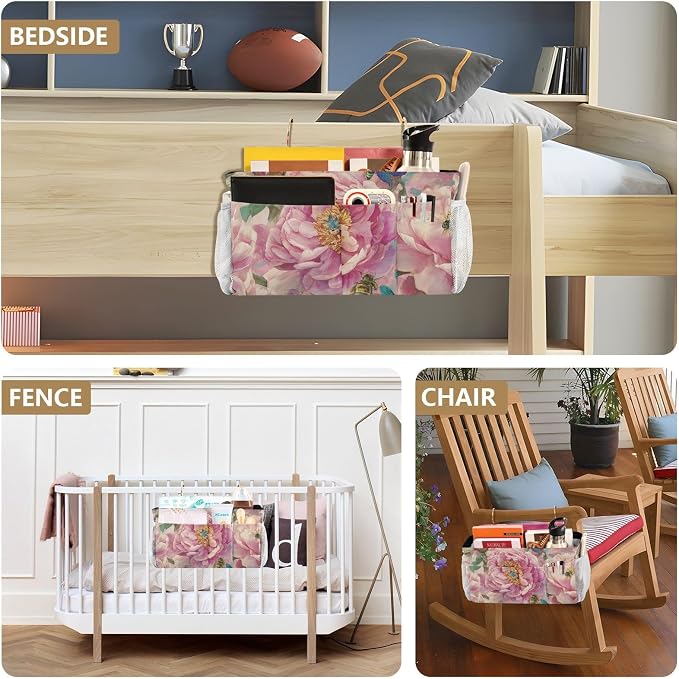 Pink Peony Bee Dragonfly Bedside Caddy - Image 8