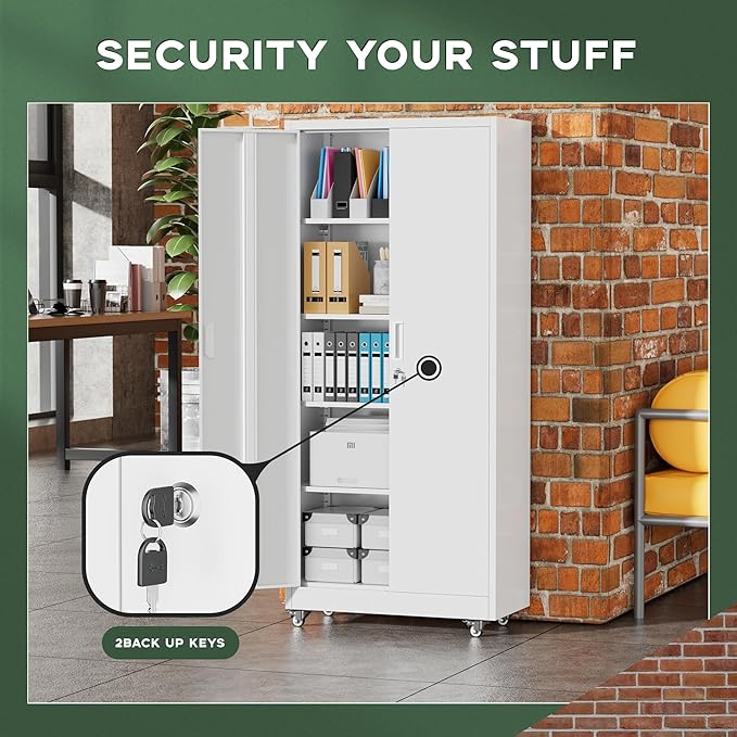 Greenvelly White Metal Storage Cabinet - Image 4
