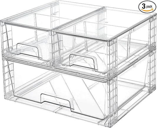 Vtopmart 3 Pack Stackable Storage Drawers, Easily Assemble Acrylic Bathroom by Vtopmart