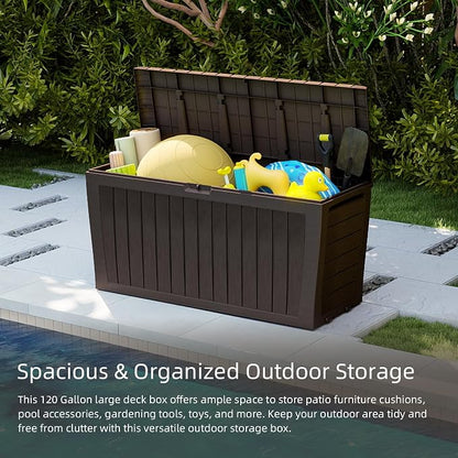 120 Gallon Resin Deck Box，Outdoor Storage Box, Waterproof Lockable Large - Image 3