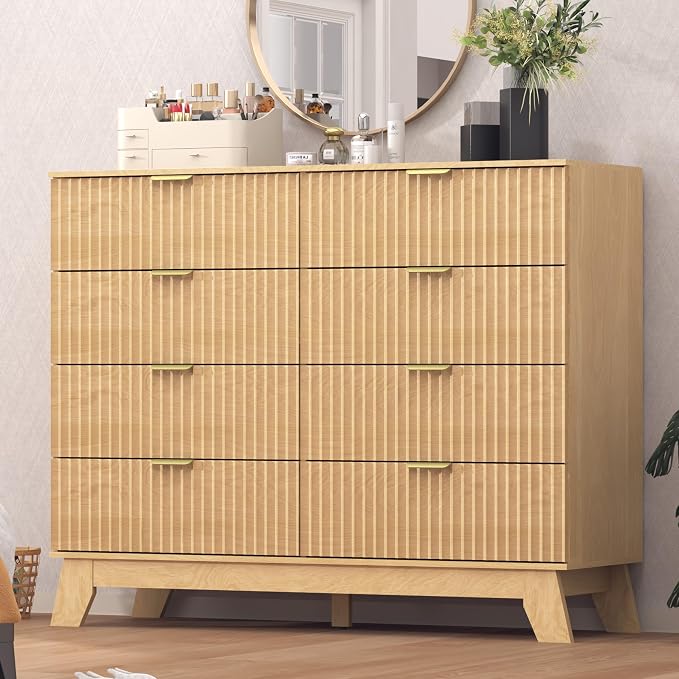 Fluted Dresser for Bedroom, 8 Drawer Dresser for Closet Organizer and Storage by Thacuok