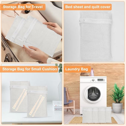 4 Piece White Small, Durable Organic Cotton Mesh Laundry Bag - Image 6