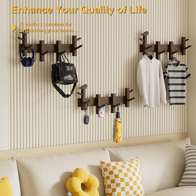 Coat Rack Wall Mount，Solid Acacia Wall Mounted Coat Rack - Image 6