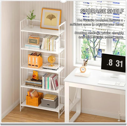 4NM No Assembly 5 Tiers Folding Bookshelf, 59.4" H Foldable Storage Shelves - Image 2
