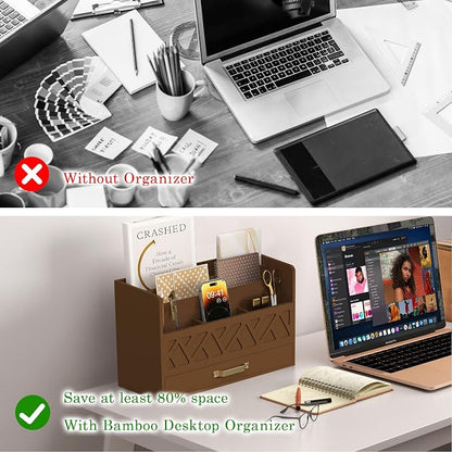 Bamboo Mail Organizer Countertop Wood Desk Organizer Drawer Tabletop Storage - Image 5