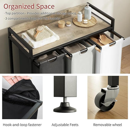 Laundry Hampers with Shelf, Laundry Basket 3 Section, Laundry Sorter with - Image 3