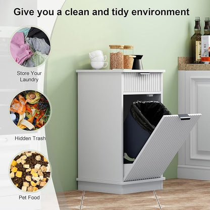 White Tilt Out Laundry Hamper Cabinet Hidden Laundry Hamper Cabinet - Image 7