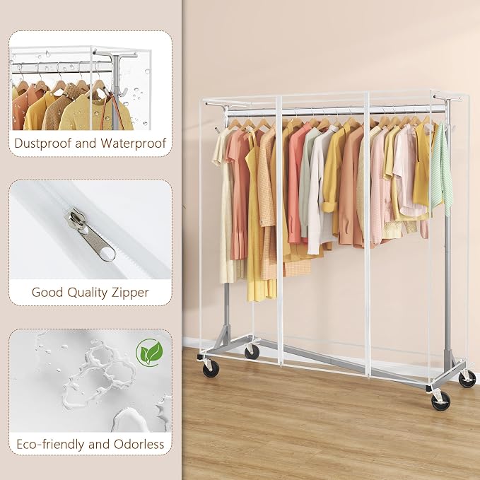 Hoctieon Z Clothes Rack with Cover, Metal Heavy Duty Clothing Rack, Rolling - Image 7