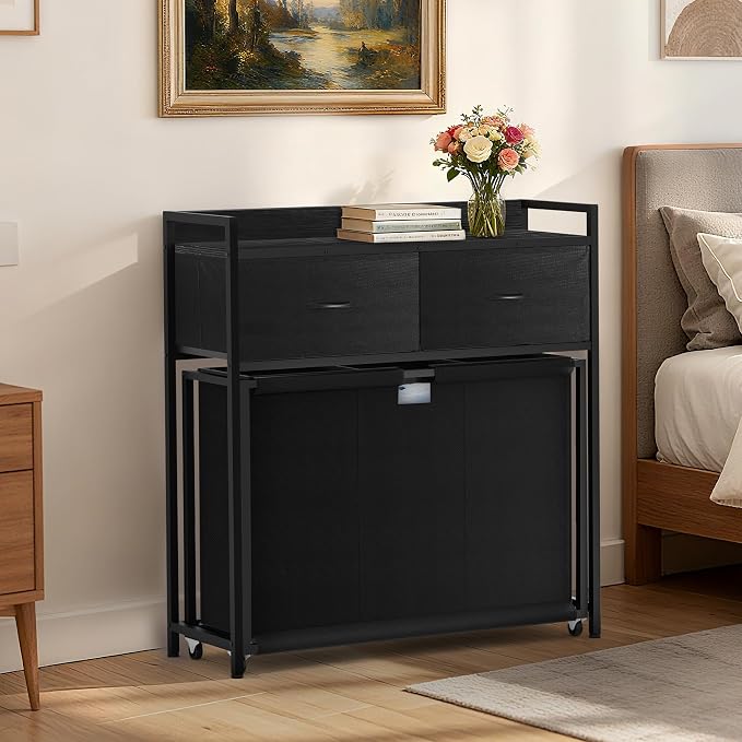 Laundry Hamper with 3 Section Rolling Bags, Laundry Sorter with Wheels - Image 2
