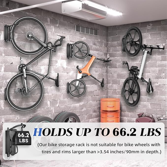 Goovilla Swivel Bike Wall Mount 4 Pack, Space Saving Bike Hangers - Image 7
