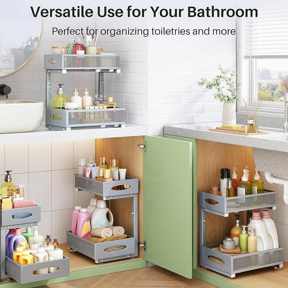 Under Sink Organizer, 2 Pack 2 Tier Pull out Cabinet Organizer Baskets - Image 9