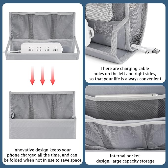 Bedside Storage Organizer with Power Strip Holder and Adjustable Straps Bed - Image 5