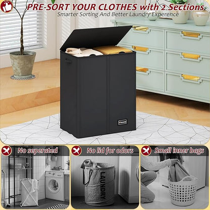 150L Laundry Hamper 2 Section, Large Laundry Hamper - Image 3