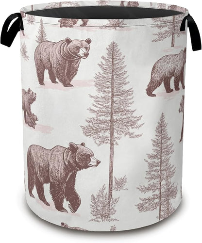 Large Laundry Basket, Retro Bear Collapsible Laundry Baskets, Forest Printed by Unknown
