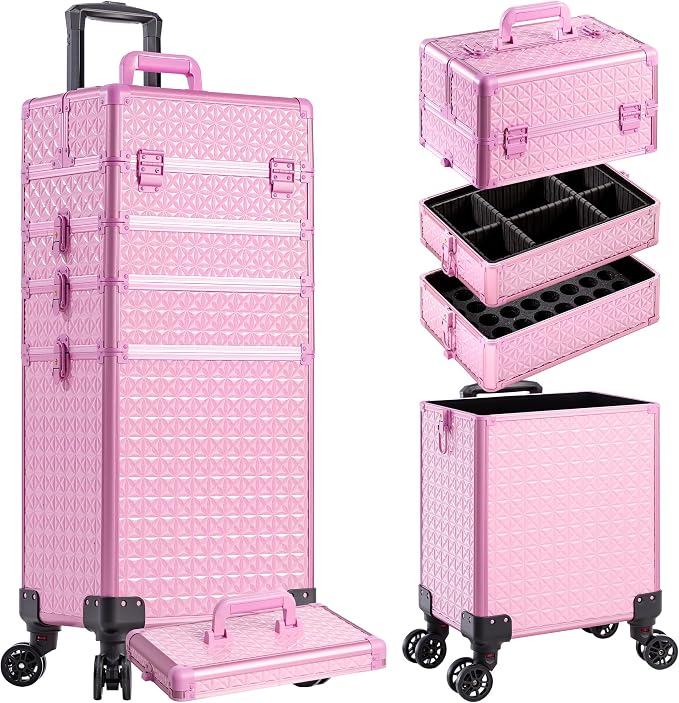 AROUS 5 in 1 Rolling Makeup Train Case Cosmetology Case on Wheels Large - Image 8
