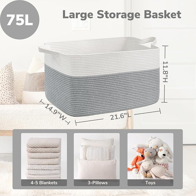 Goodpick Large Toy Storage Basket, Woven Storage Basket - Image 3