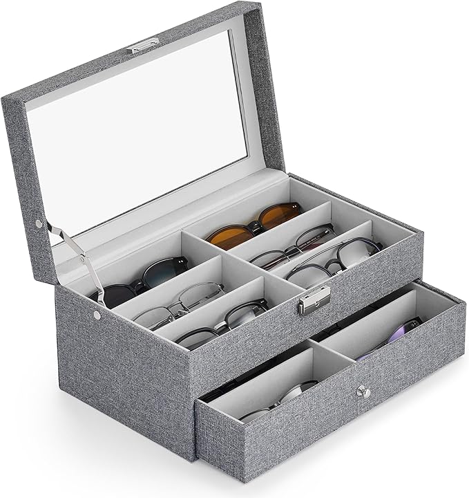 CO-Z Sunglasses Organizer with 12 Slots, Linen Eyeglasses Storage Box by CO-Z