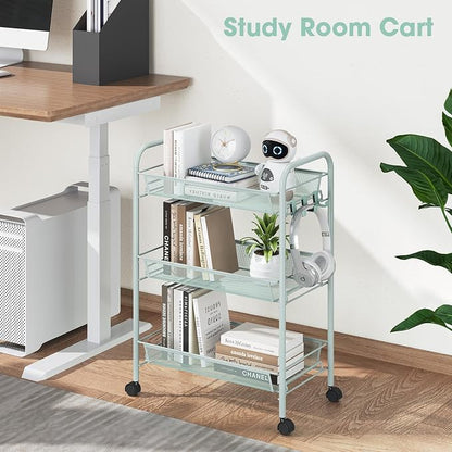 TOOLF 3-Tier Metal Rolling Cart, Mesh Wire Easy Assemble Utility Cart, Storage - Image 5