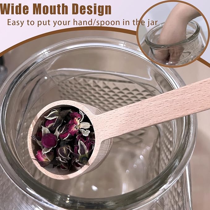 Viovian Vintage Glass Jar with Lid Wood Spoon 60 OZ Round Thick Glass Storage - Image 3