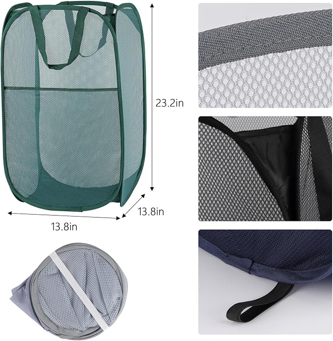 4Pcs Pop Up Laundry Basket Set，Collapsible Pop Up Hamper in 4 Colors, Mesh - Image 2
