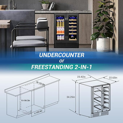 Wine and Beverage Refrigerator Black, 24 Inch Beverage Cooler Under Counter - Image 6
