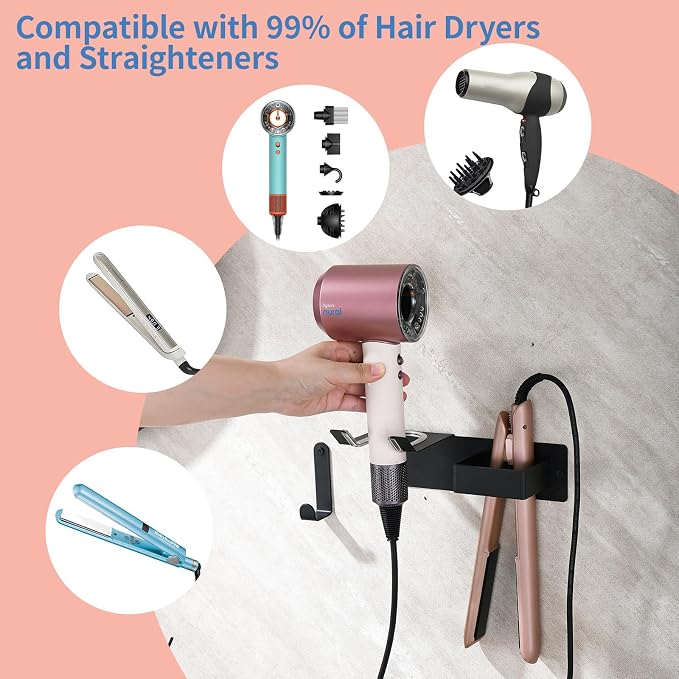 Hair Dryer Holder Wall Mounted, Hair Tool Organizer Wall Mount - Image 2