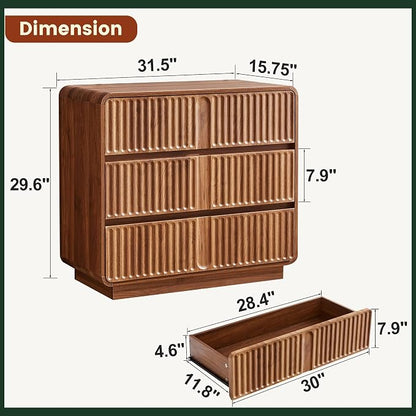Fluted 3 Drawer Dressers for Bedroom, 31.5" Wide Large Mid Century Modern - Image 3