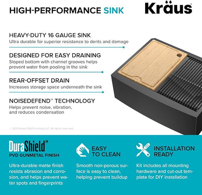 KRAUS Kore Workstation 27-inch Farmhouse Apron Front 16 Gauge Black Stainless - Image 14