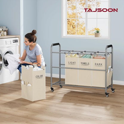 Tajsoon 4 Bag Laundry Sorter Cart, 4 Section Laundry Hamper Sorter - Image 2