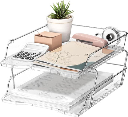 Simple Houseware 2-Tier Clear Stackable Letter Tray Organizer – Desktop File - Image 8