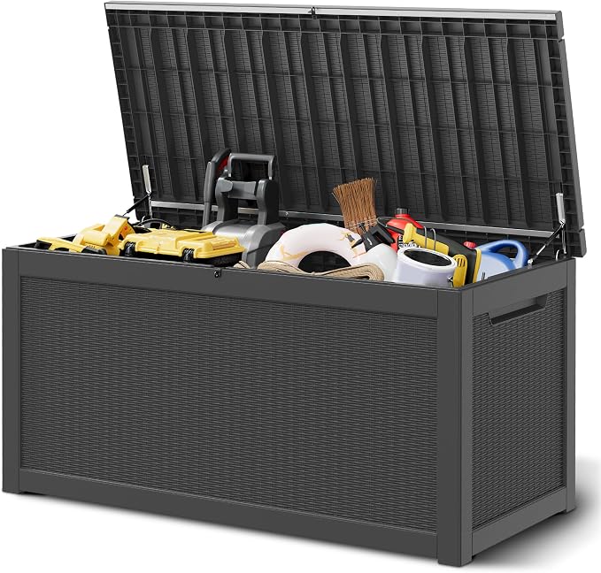 260 Gallon Large Resin deck box Waterproof, Outdoor Storage Bench, Patio by WTFGO