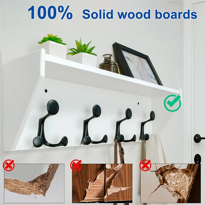 WEBI Wall Shelf with Hooks Underneath, 24” Long Wall Mounted Coat Rack with - Image 4