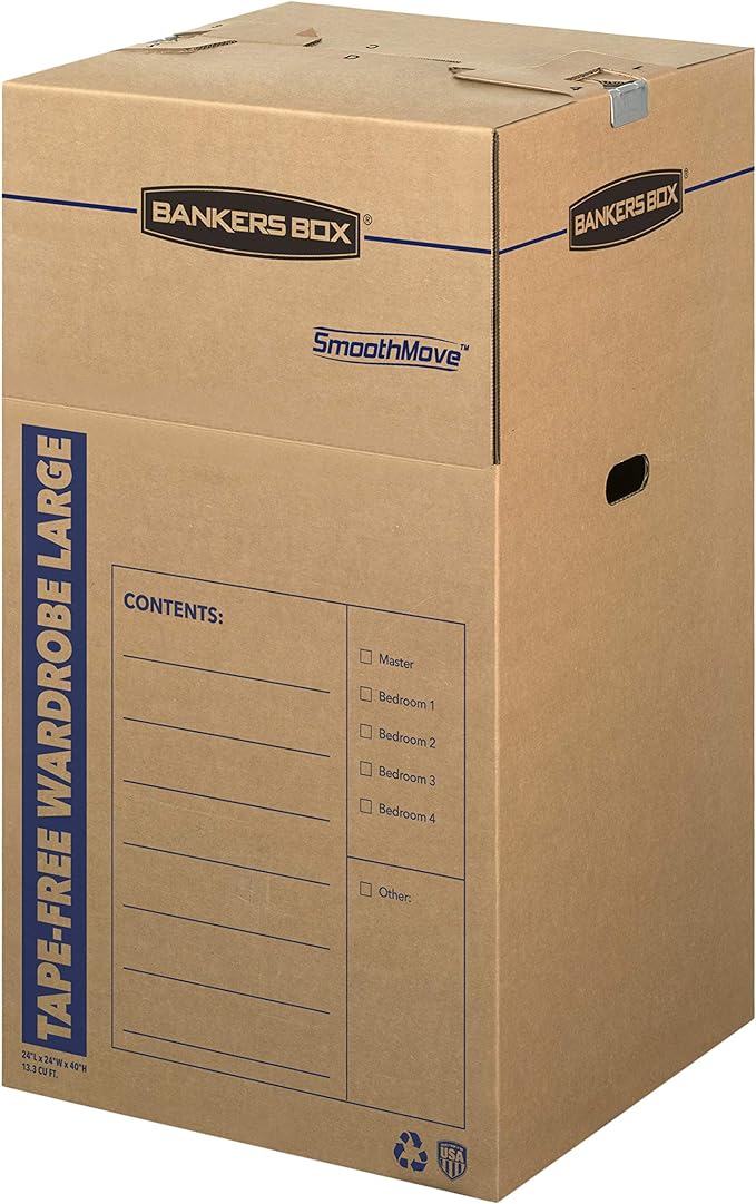 Bankers Box Tall Wardrobe Box 3 Pack, Tape-Free Design, 24-in x 24-in x 40-in by BankersBox