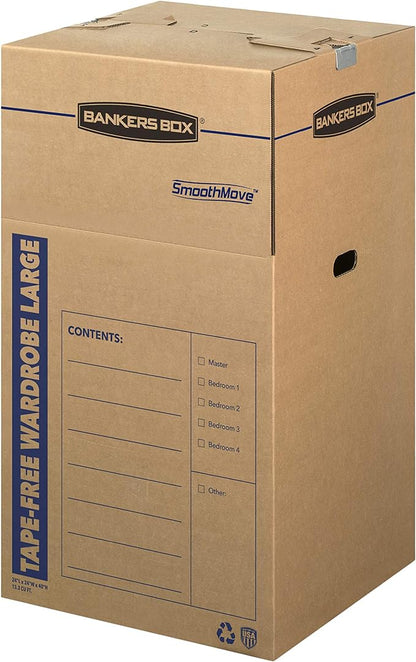 Bankers Box Tall Wardrobe Box 3 Pack, Tape-Free Design, 24-in x 24-in x 40-in by BankersBox
